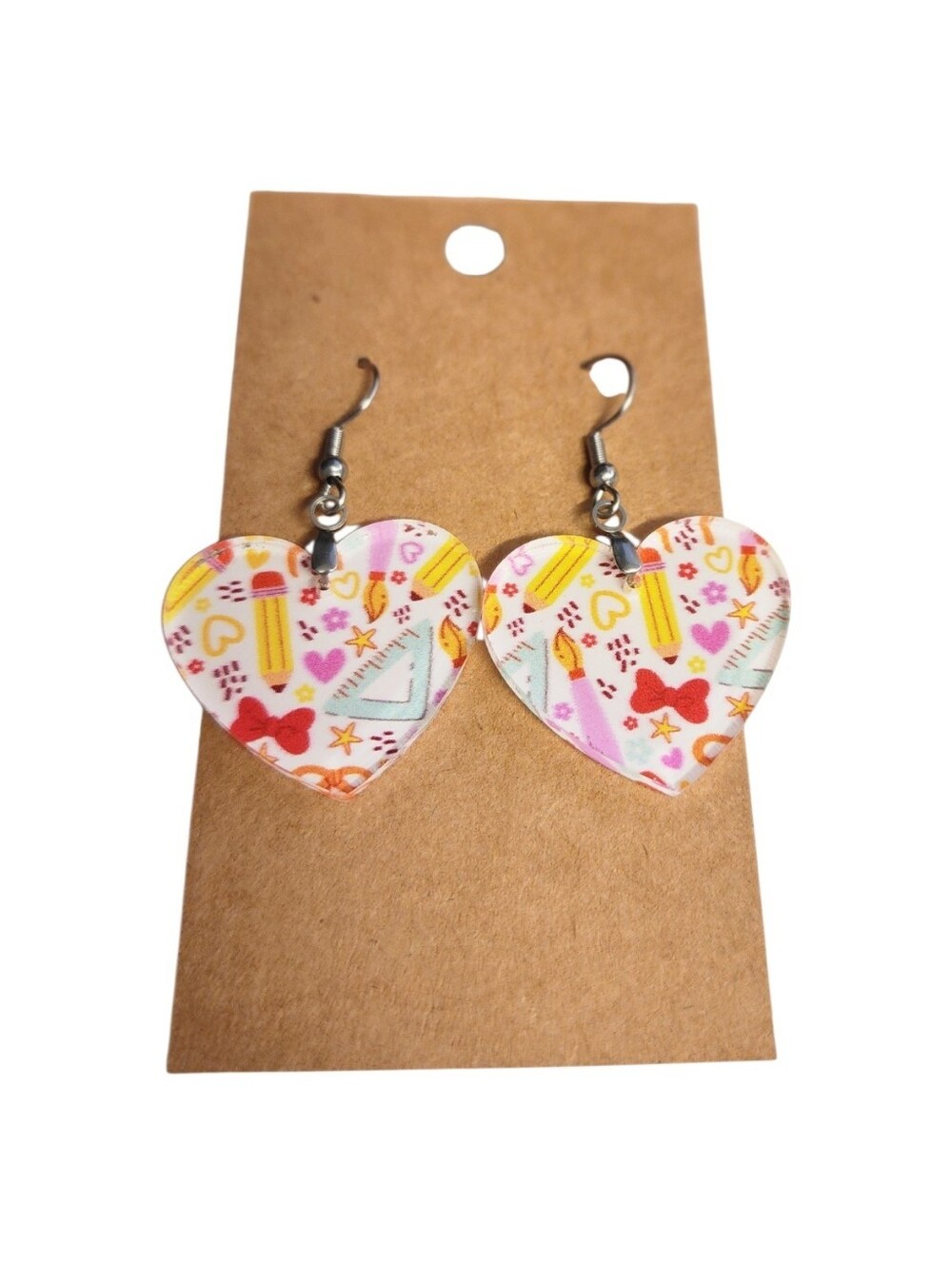Pastel Classroom Heart Acrylic Drop Earrings